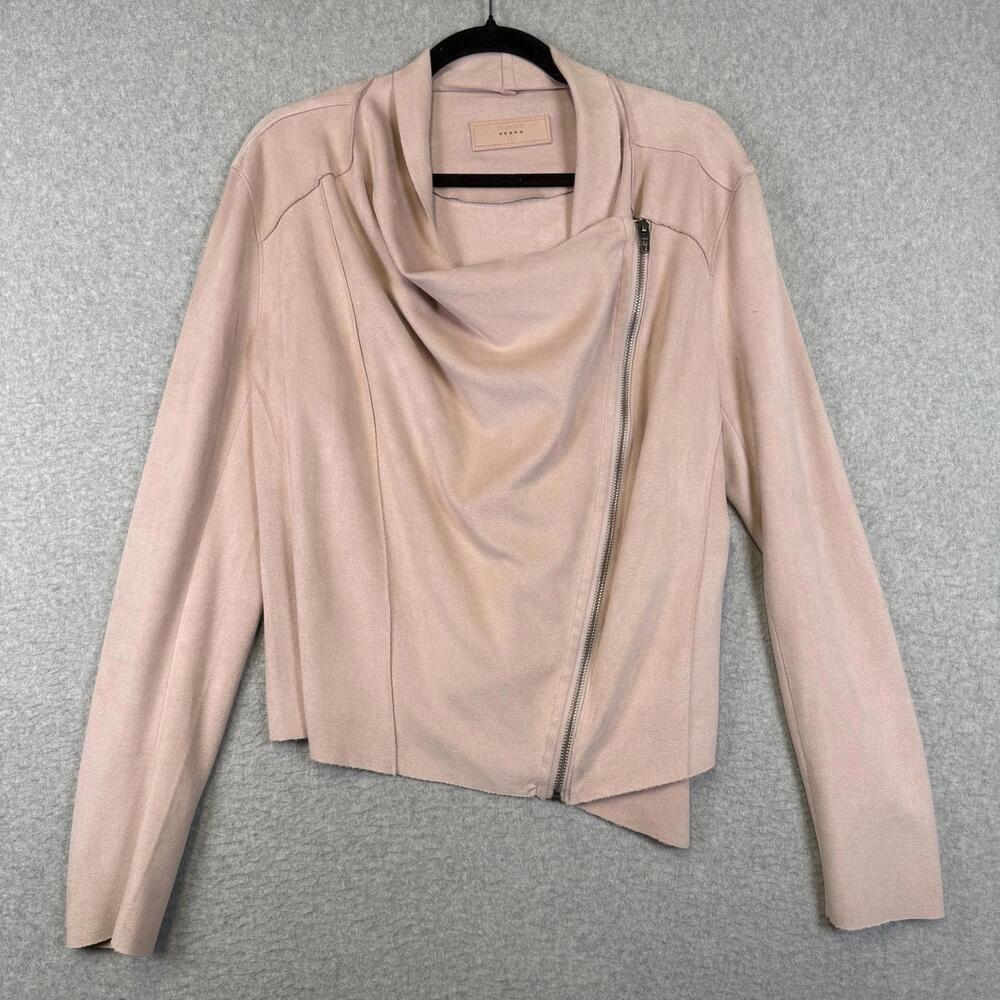 Blank NYC Women's Size Large Pink Faux Leather Draped Jacket Coat Stretch